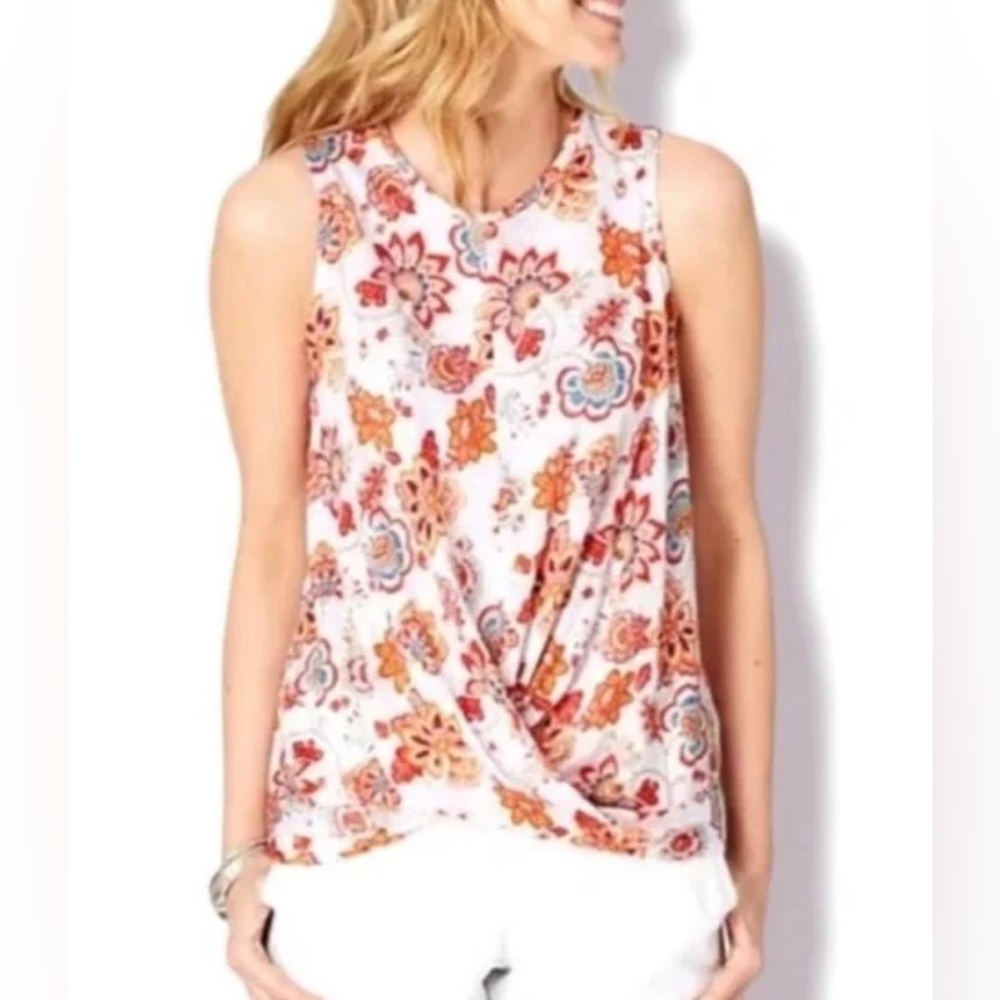 J. Jill Love Linen Floral Print Tank Blouse Size Small Multicolored